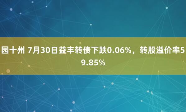 园十州 7月30日益丰转债下跌0.06%，转股溢价率59.85%